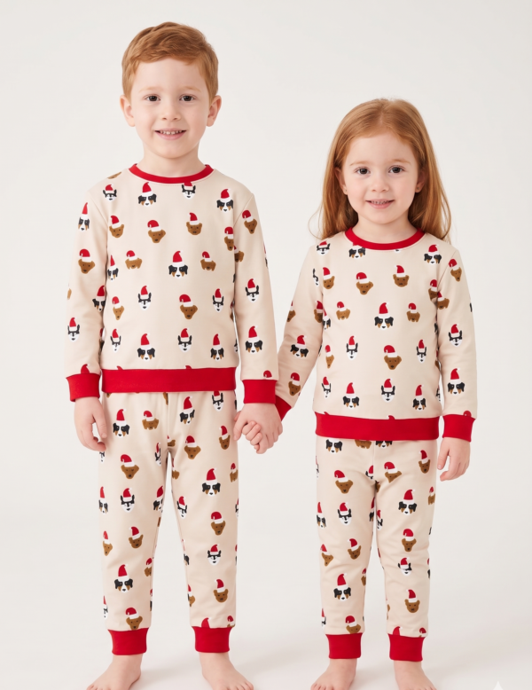 Unisex Beige Red Cotton Printed Full Sleeve Co-ord Sets