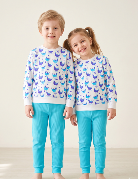 Unisex Blue Cotton Printed Full Sleeve Co-ord Sets
