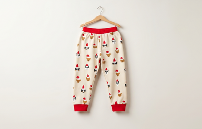 Unisex Beige Red Cotton Printed Full Sleeve Co-ord Sets