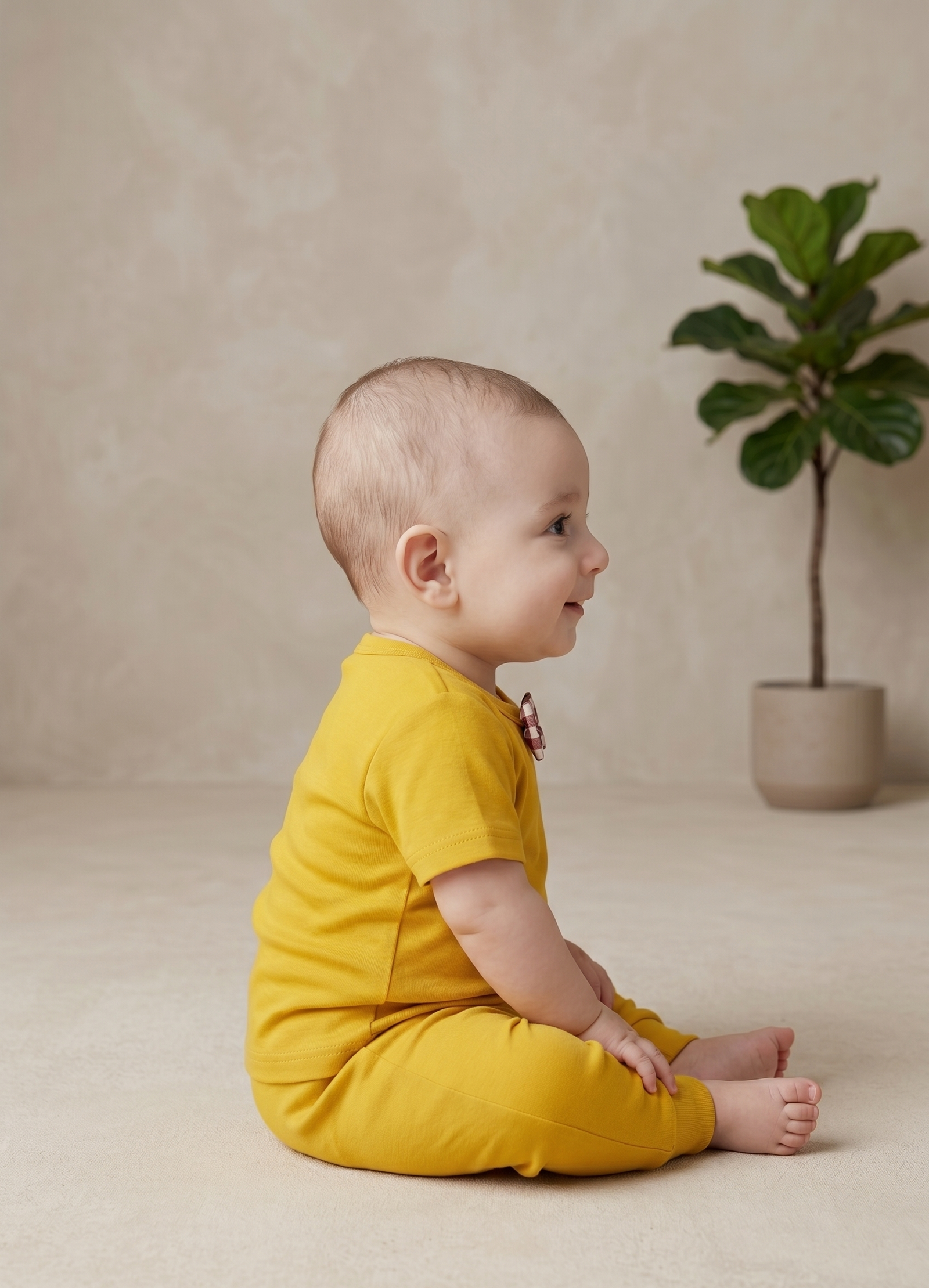 Solid Yellow Newborn Toddler Cotton Sets with Bow