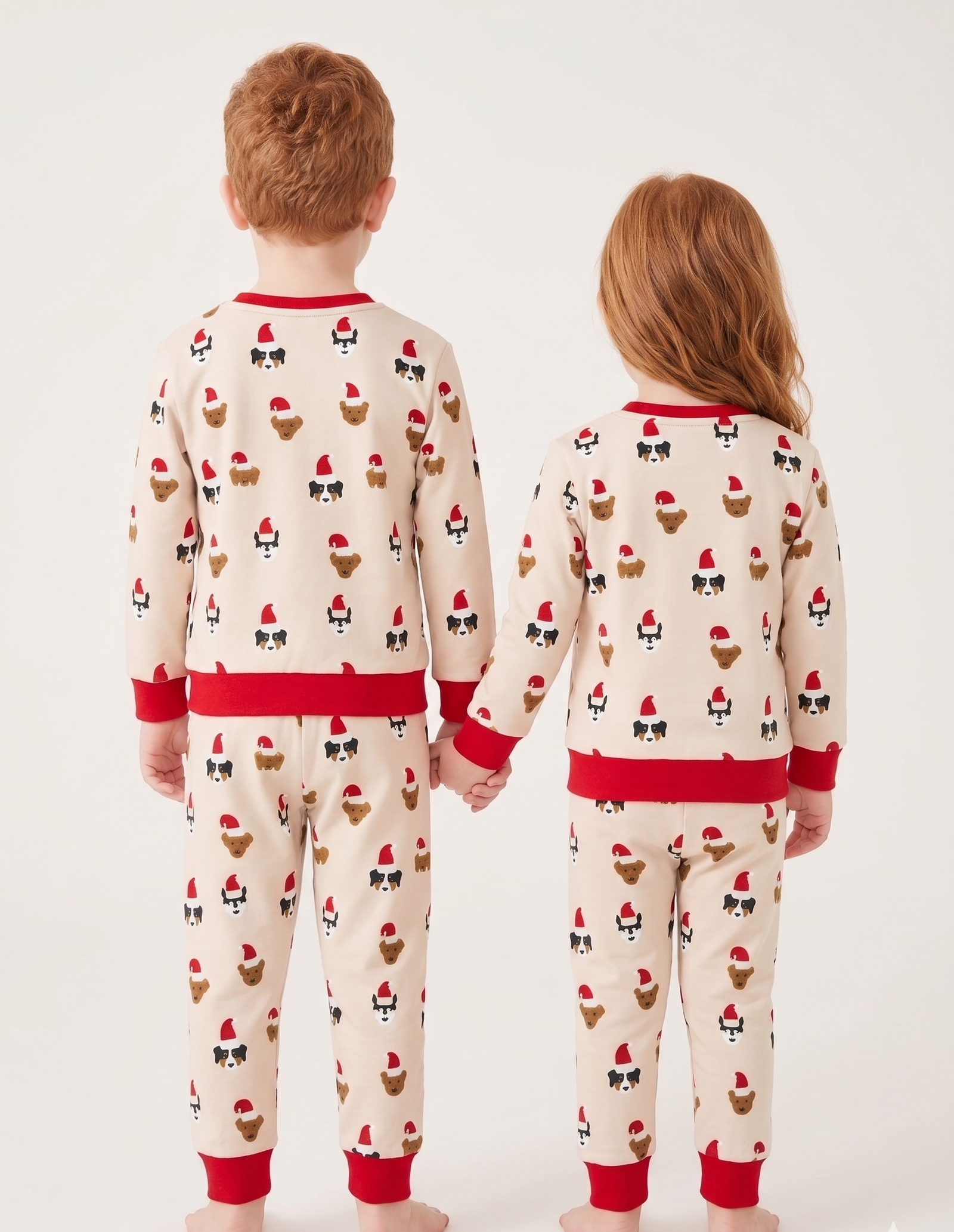 Unisex Beige Red Cotton Printed Full Sleeve Co-ord Sets