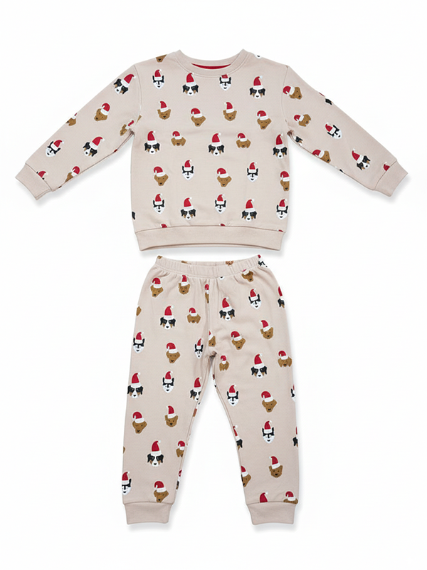 Unisex Beige Cotton Printed Full Sleeve Co-ord Sets