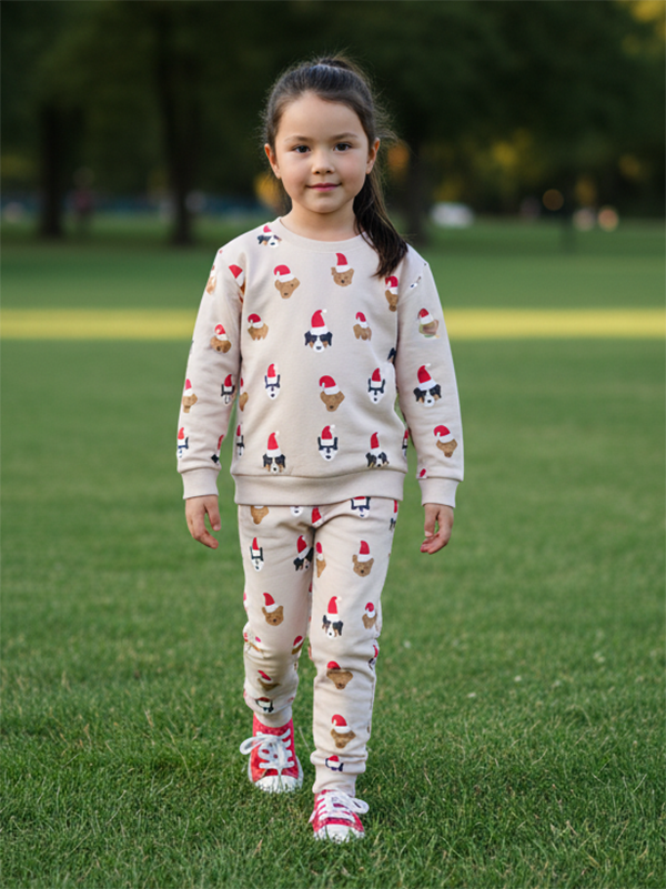 Unisex Beige Cotton Printed Full Sleeve Co-ord Sets