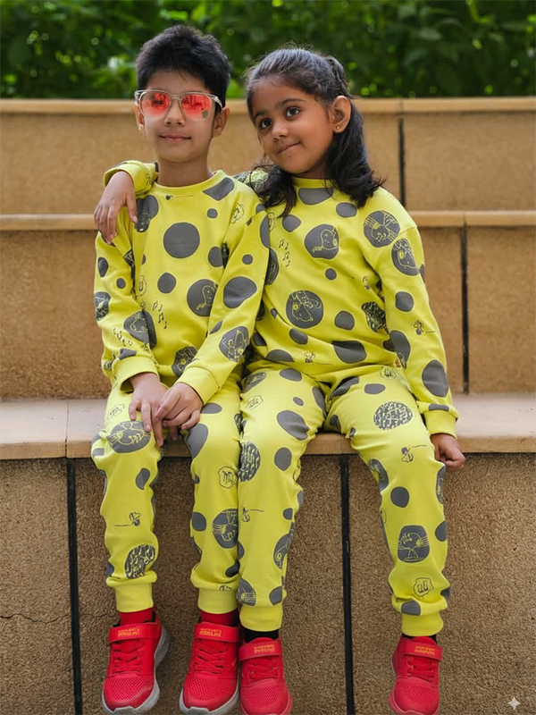 Unisex Yellow Cotton Printed Full Sleeve Co-ord Sets