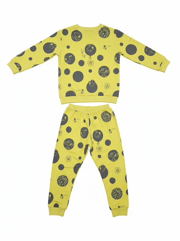 Unisex Yellow Cotton Printed Full Sleeve Co-ord Sets
