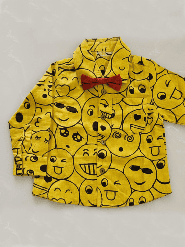 Smiley Print Yellow Shirt Pant Bow Sets
